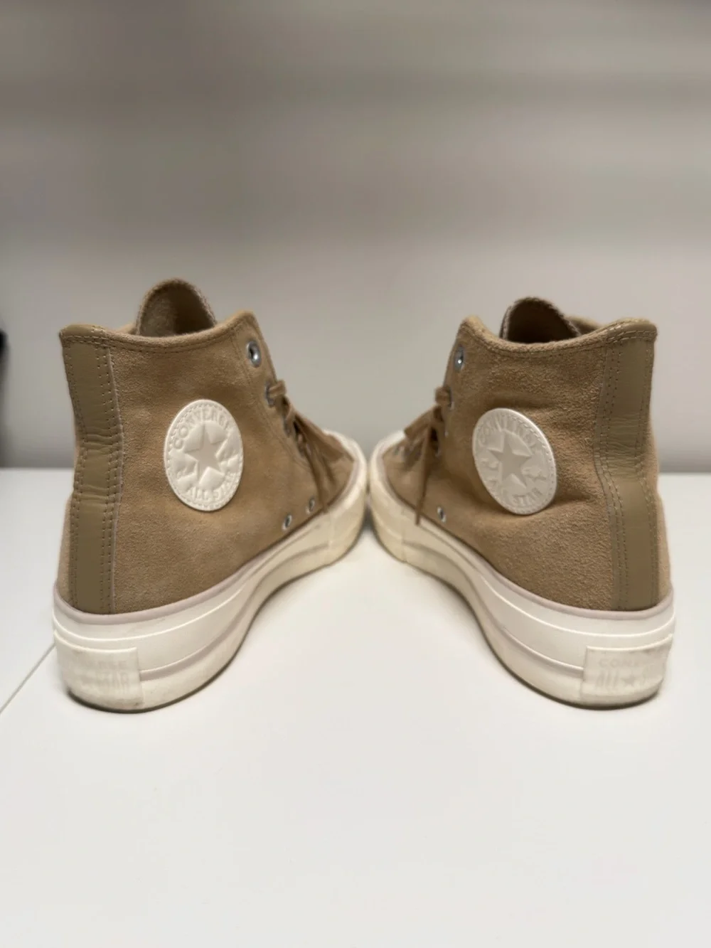 Converse leather High Top Sneakers in Taupe Canvas with White Accents